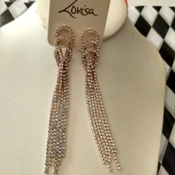 LOVISA Glamorous Rose Gold/Clear Crystal Triple Loop Chain Dangle Earrings**NEW! - Picture 4 of 4